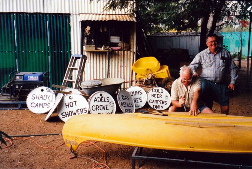 Resize of 08-07-2003 01 John's signs, Fred repairing canoe.jpg