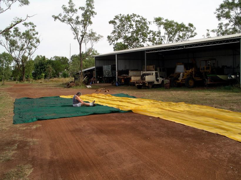 Resize of 05-26-2005 02 Shade Cloth Sewing and Guarded by Dings.JPG